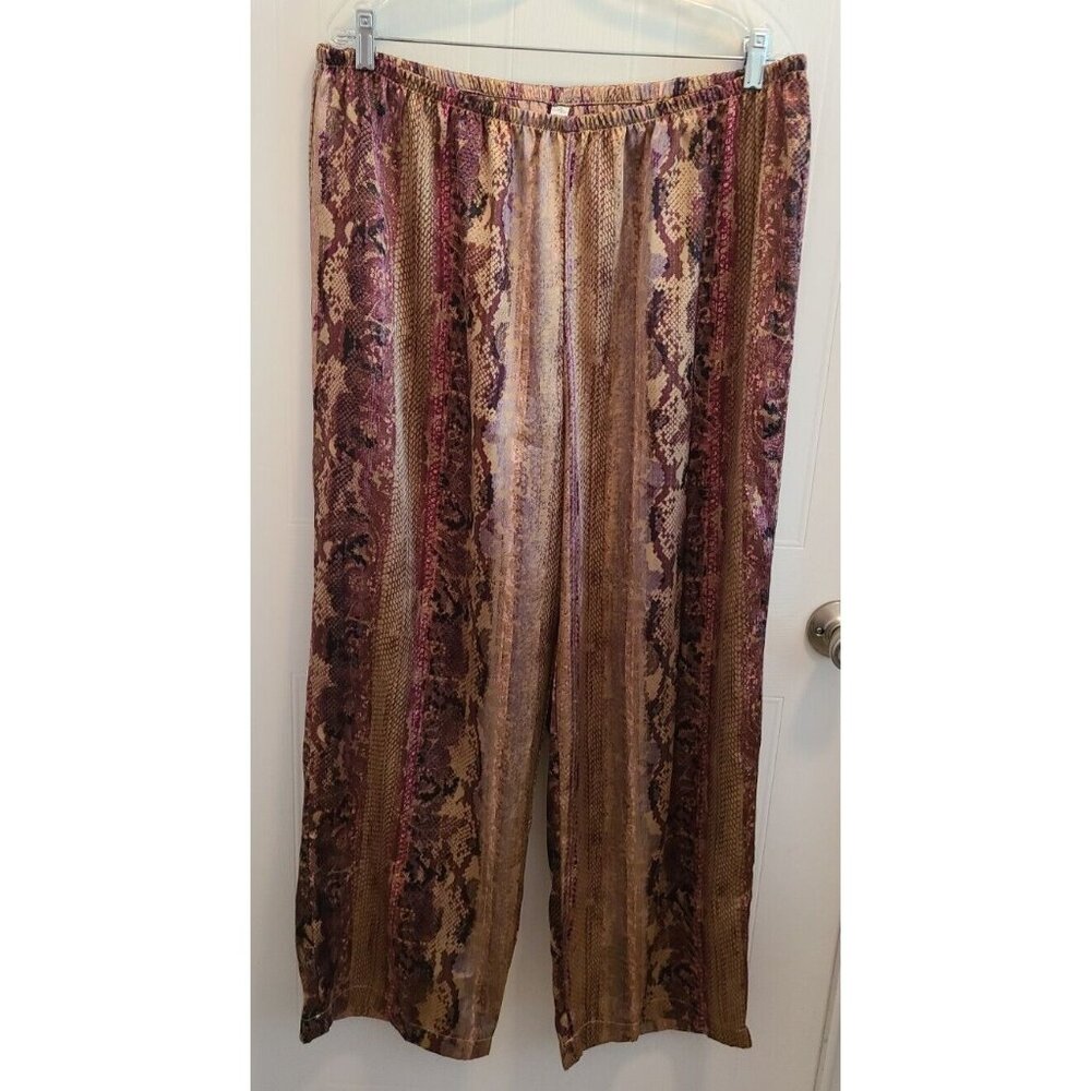 Jaclyn Smith Womens Elastic Waist Satin Pajama Pants Snake Skin Print Plus Sz 1X
